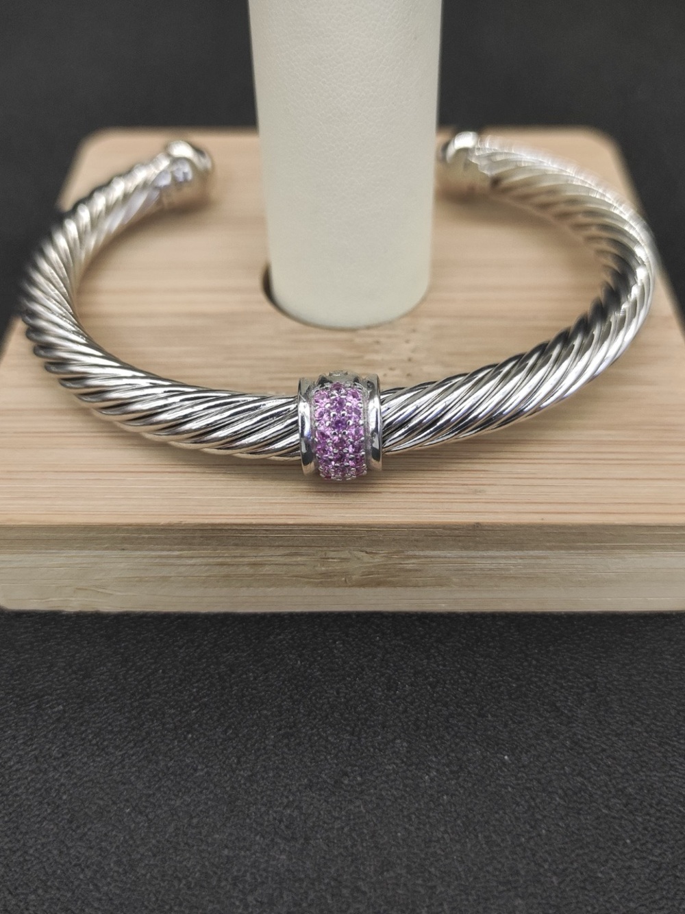 David Yurman Silver Cable Cuff with Pink Pavé Bead
